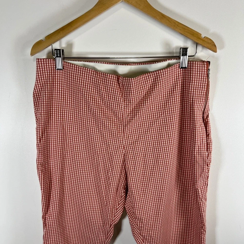 A New Day‎ Womens Gingham Ankle Pants Terracotta Orange White Side Zip Cuffed 16